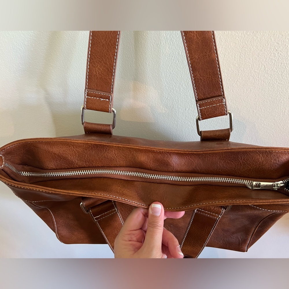Emporia Brown Sue Tote with Contrast White Stitching Detail - Picture 5 of 10